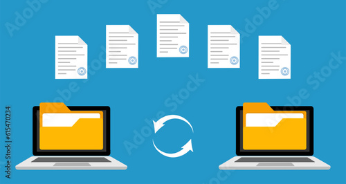 File Transfer Icon. Data exchange, file sharing, transfer, digital transfer, document transfer, upload, download, data synchronization, file exchange. Vector line icon for Business and Advertising
