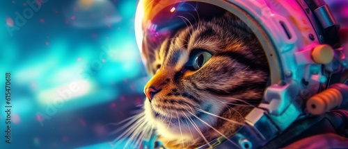 The astronaut cat soars through a vast galaxy. Exploring the wonders of space. Generative AI