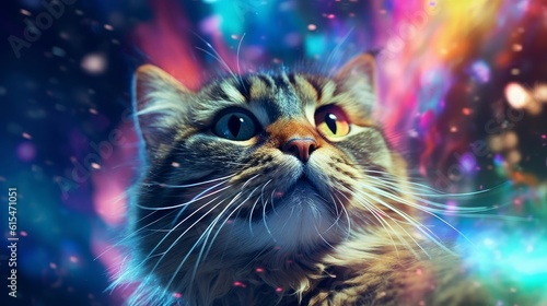 The astronaut cat soars through a vast galaxy. Exploring the wonders of space. Generative AI