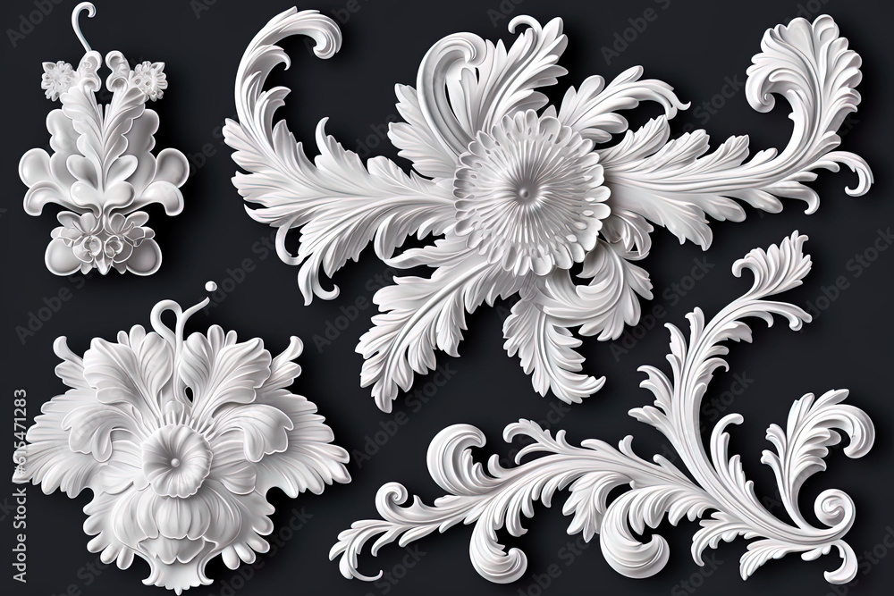 White vector set of baroque elements 