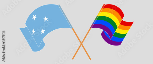 Crossed and waving flags of Micronesia and LGBTQ