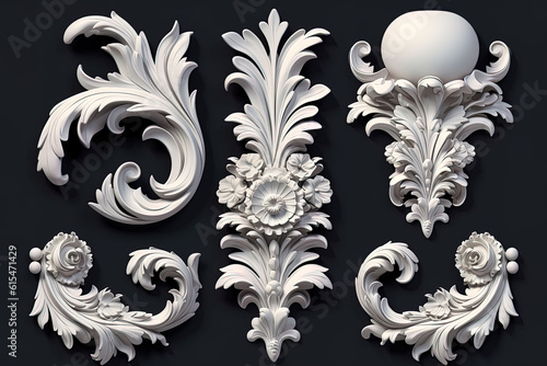 White vector set of baroque elements 