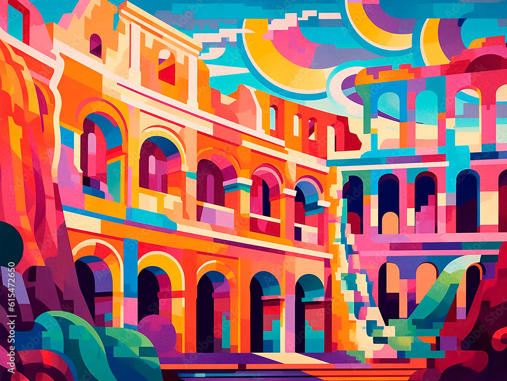 Colosseum, Rome, Italy. Vector illustration in flat style.AI Generated