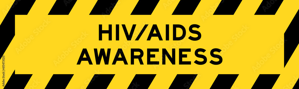 Yellow and black color with line striped label banner with word HIV/AIDS awareness Yellow and black color with line striped label banner with word HIV/AIDS awareness