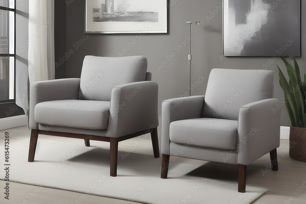 Beautiful armchairs in a minimalist interior 3D render. Beautiful armchairs in a minimalist interior 3D render.