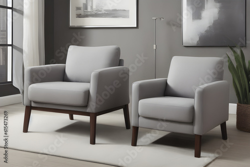 Beautiful armchairs in a minimalist interior 3D render.