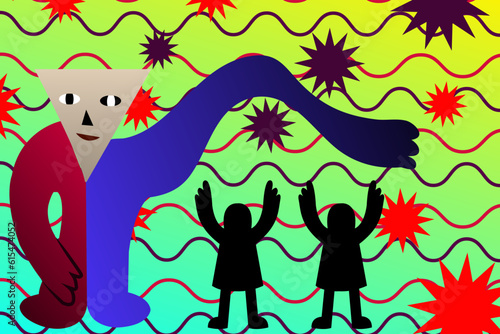 flat drawing of long hand protecting children