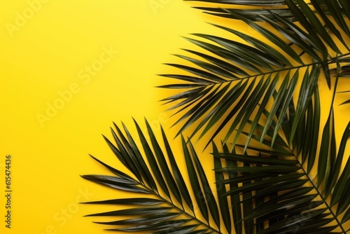 Shadow palm leaves yellow background Floral border trendy color