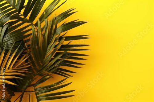 Shadow palm leaves yellow background Floral border trendy color