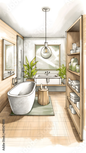 Watercolor bathroom  generative AI illustrations
