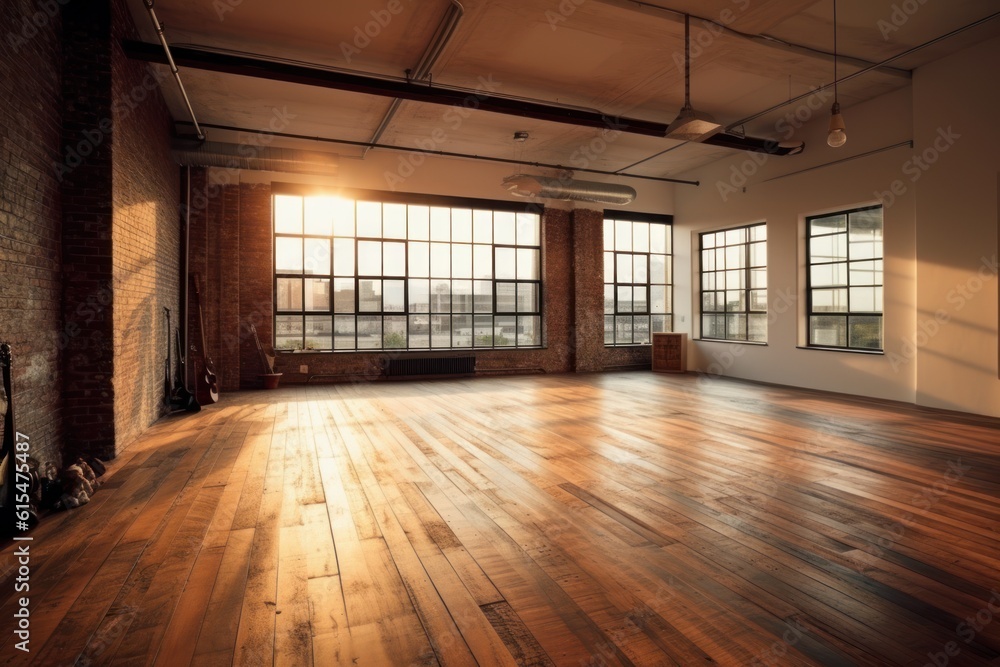 Empty loft apartment, industrial style