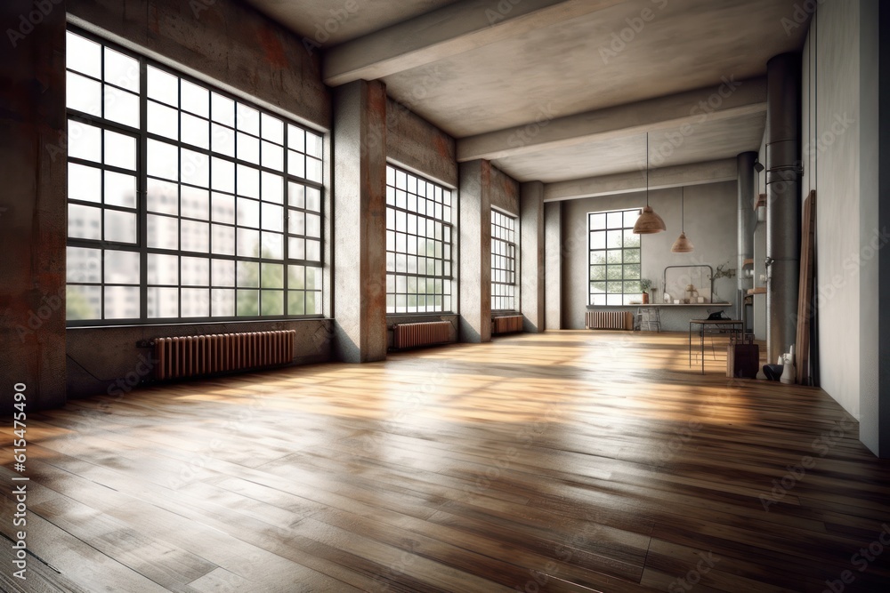 Fototapeta premium Empty loft apartment, industrial style