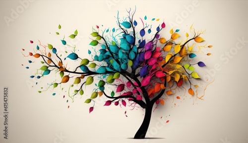 Colorful tree with leaves on hanging branches illustration background
