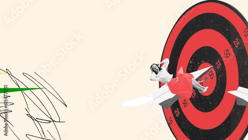 On target. Motivated and ambitious employees on their way to personal and professional success. Stop motion, animation. Concept of office, business, career development, teamwork, promotion