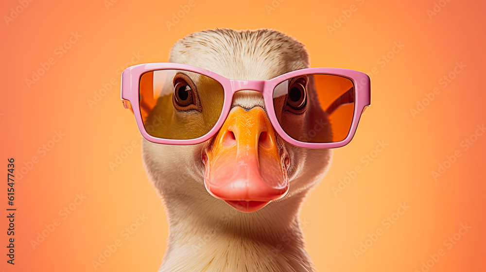 Portrait photo of goose wear sunglasses