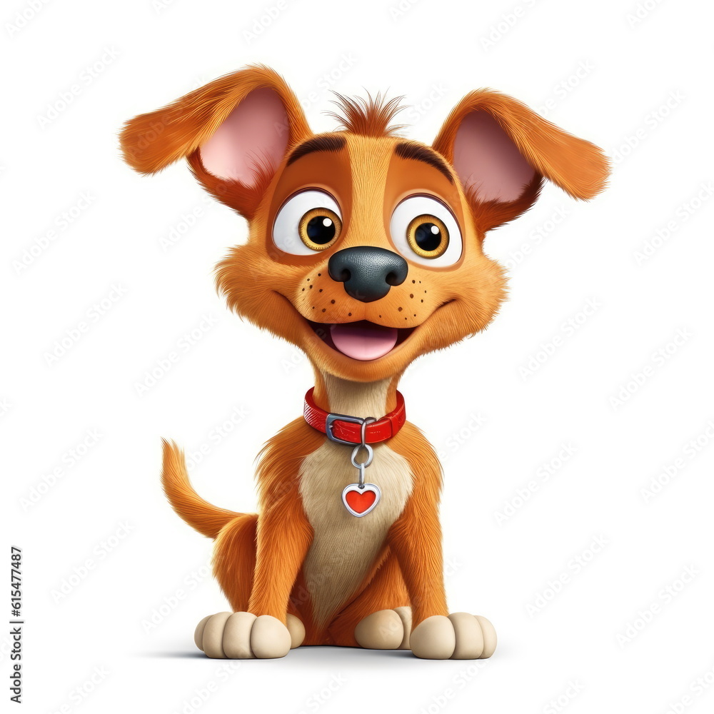 Cute Adorable 3D Cartoon Puppy Dog on White Background Generative AI