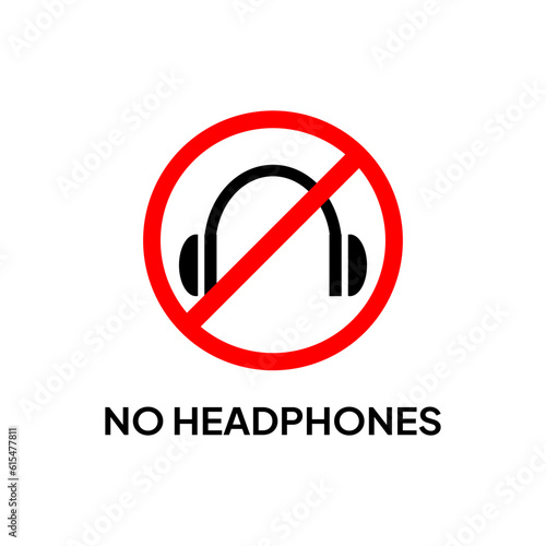 Logos, labels or stickers prohibiting the use of headphones