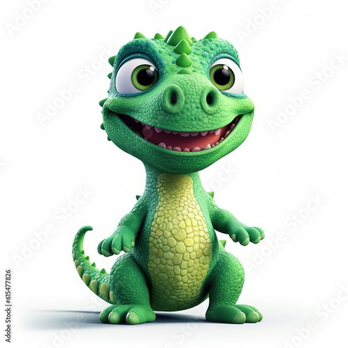 Cute Adorable 3D Cartoon Baby Dinosaur on White Background Generative AI © Ecleposs