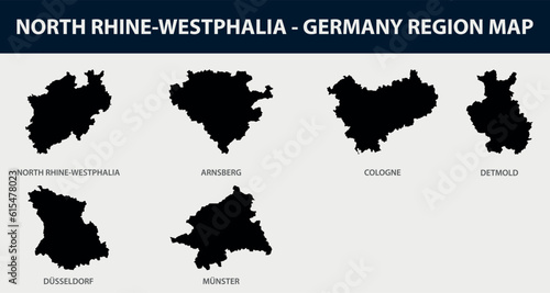 Map of North Rhine-Westphalia set - Germany region outline silhouette graphic element Illustration template design 