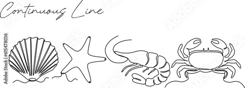 sea ​​animals continuous line drawing set