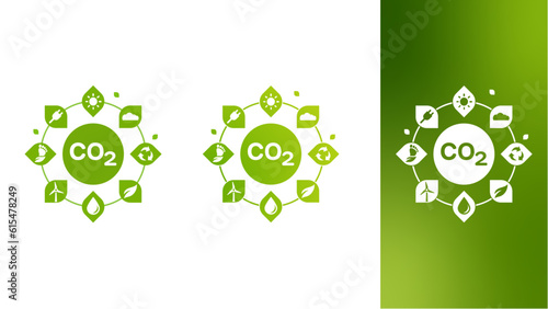 Carbon co2 neutrality. dioxide emissions, carbon footprint.  Reduce CO2 emission.  Sustainable development environmental. Vector illustration