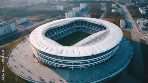 An aerial shot of a modern football stadium. Generative AI © piai