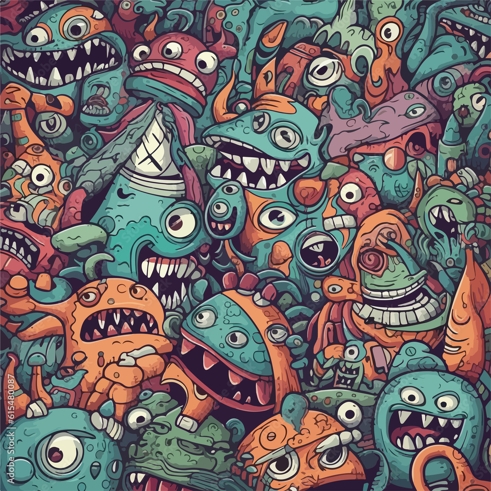 monster doodle background cartoon illustration pattern