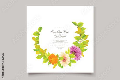 daisy floral and leaves background and border illustration card