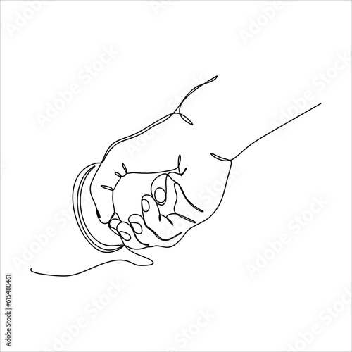 continuous line drawing of hand holding doorknob