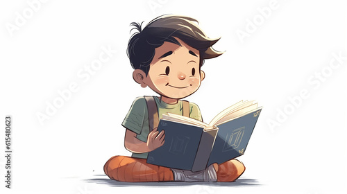 desenho de menino lendo livro, educação e leitura infântil  photo