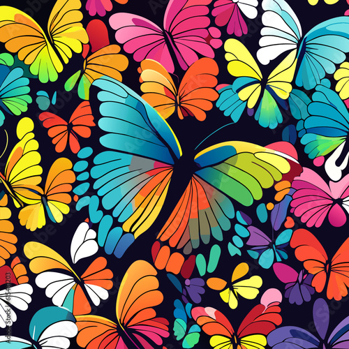 Seamless pattern with butterflies. Vector illustration in bright colors.