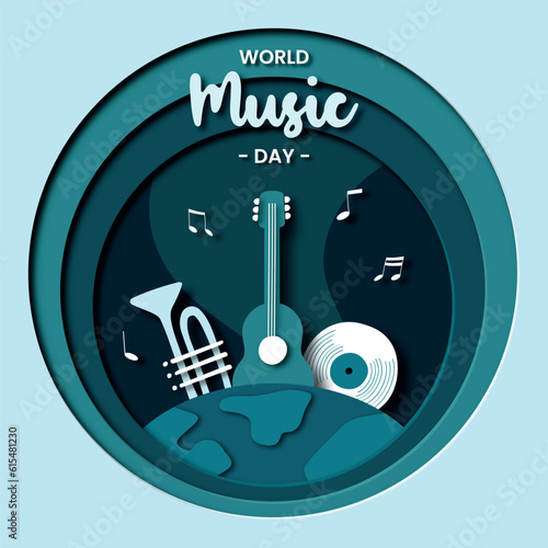World Music Day concept in paper art style. Suitable to use for postcard, greeting card, or social media post.