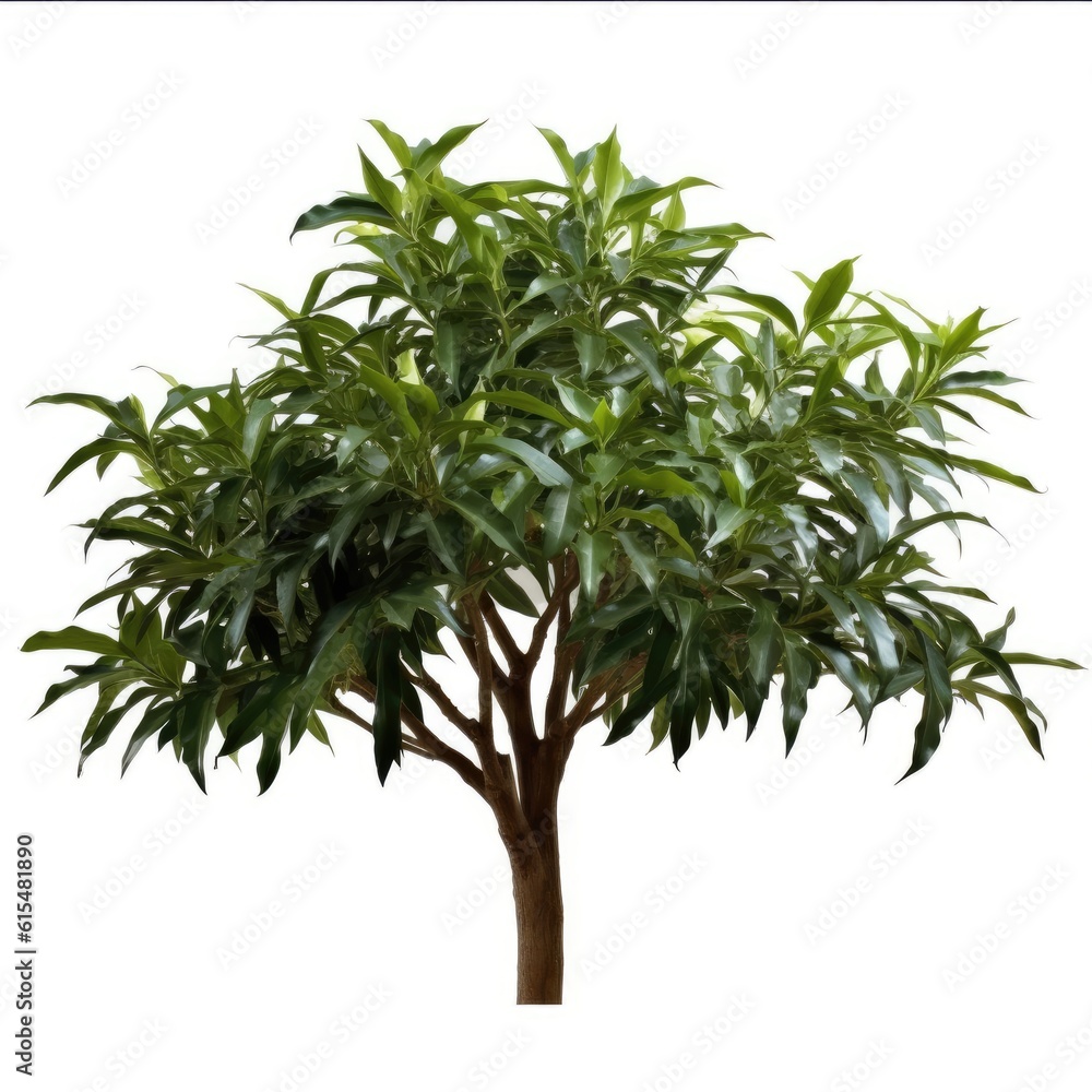 Lone Green Tree Standing Tall Against White Background generative AI Lone Green Tree Standing Tall Against White Background generative AI