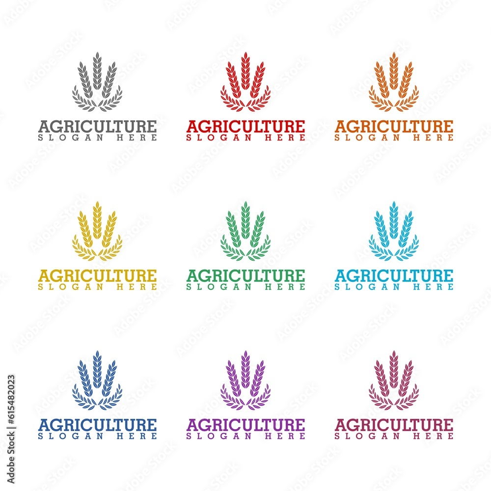 Agriculture wheat Logo Template icon isolated on white background. Set icons colorful