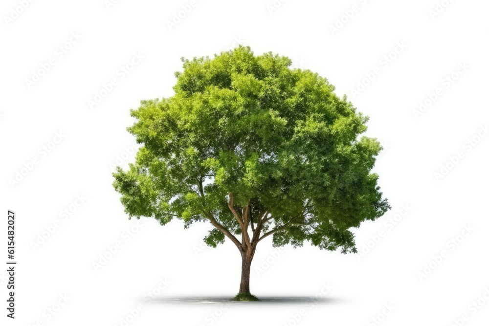 Lone Green Tree Standing Tall Against White Background generative AI Lone Green Tree Standing Tall Against White Background generative AI