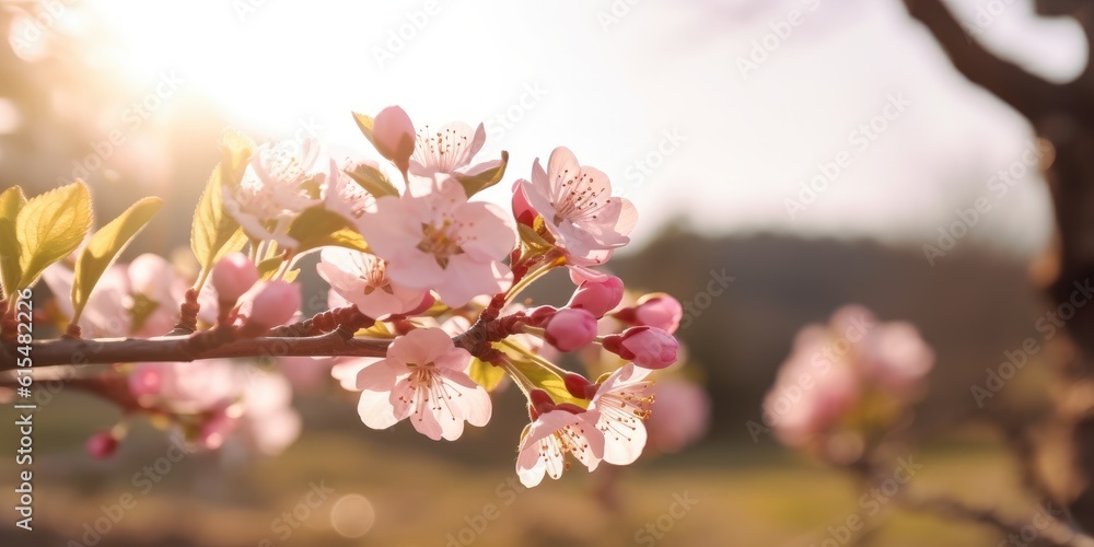 Sunlit Flowers Blooming in Lush Meadow During Sunset generative AI