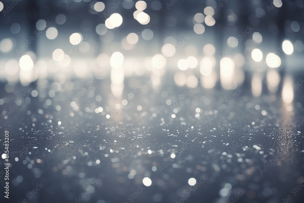 Fototapeta premium Bokeh background with silver lights. Festive backdrop. Ai generated