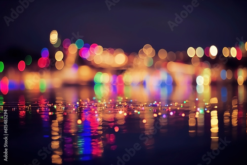 Bokeh background with colorful lights. Festive backdrop. Ai generated
