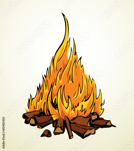 Vector drawing. Big camp fire