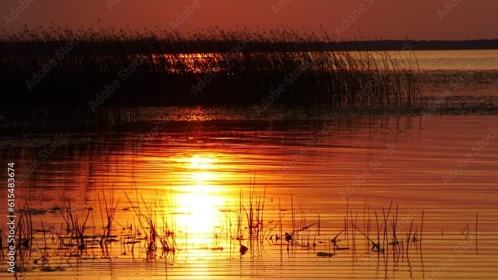 Red sunset by the lake. Hot weather at sunset. Dramatic red sunset at desert. Heatwave hot sun. Climate Change. Global Warming. Red sunset by the lake. Hot weather at sunset. Dramatic red sunset at desert. Heatwave hot sun. Climate Change. Global Warming.