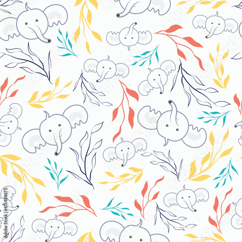 Vector cute kawaii doodle animal collection cartoon seamless pattern set background