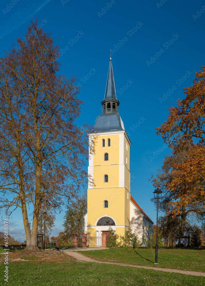 Mežotne Lutheran Church in Latvia at suny day