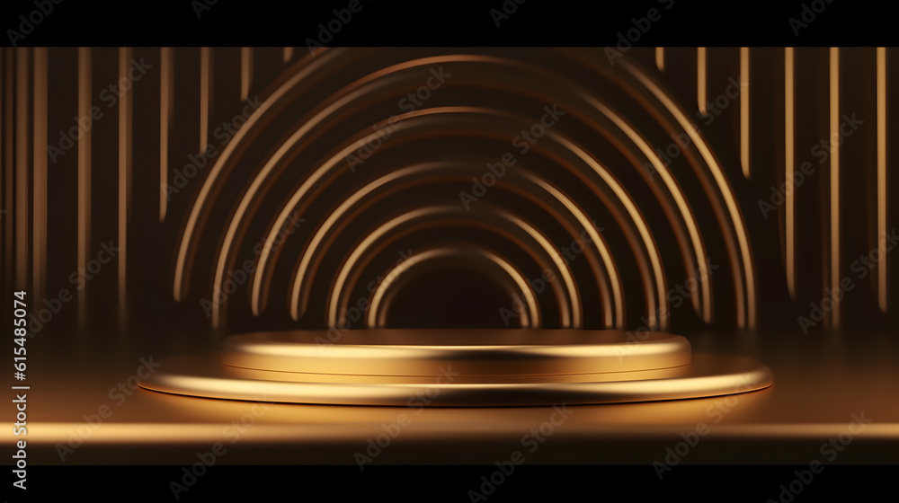 Fototapeta premium Podium stage for product presentation. Elegant golden shape pattern. Luxury podium stage.