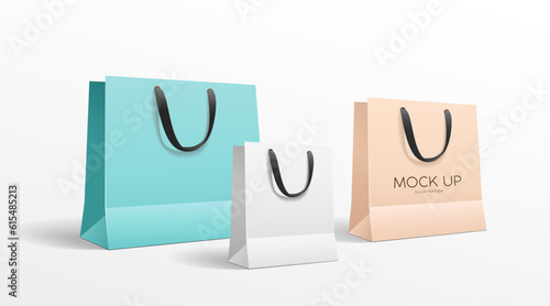 Colorful paper bag, black cloth handle, many sizes collections design template, on white background, Eps 10 vector illustration
