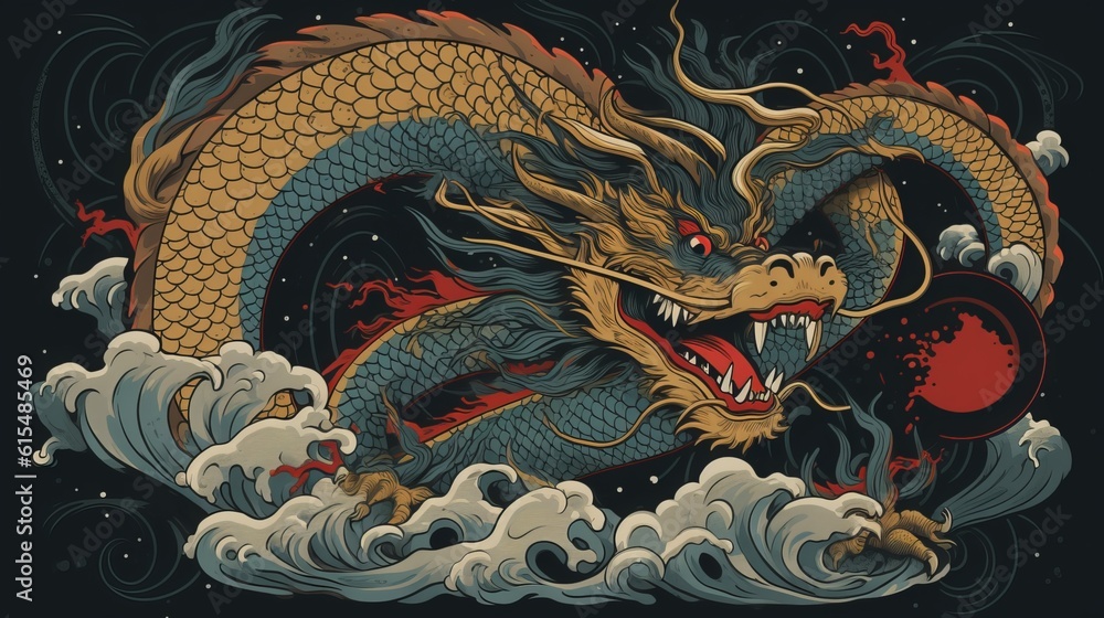 Obraz premium Ancient Japan: Dragon Symbol in Japanese Aesthetic