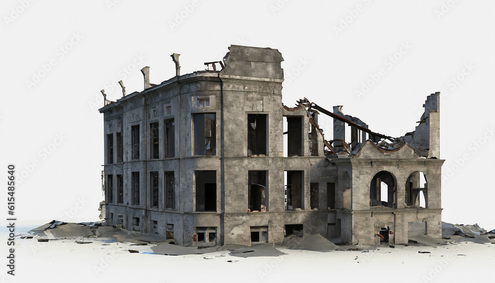Ruined Building Isolated On White background