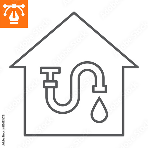 Water supply line icon, outline style icon for web site or mobile app, construction and building, plumbing in house vector icon, simple vector illustration, vector graphics with editable strokes.