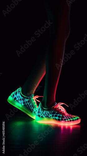 pés com tenis neon 