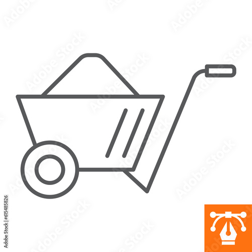 Wheelbarrow line icon, outline style icon for web site or mobile app, construction and building, cart vector icon, simple vector illustration, vector graphics with editable strokes.