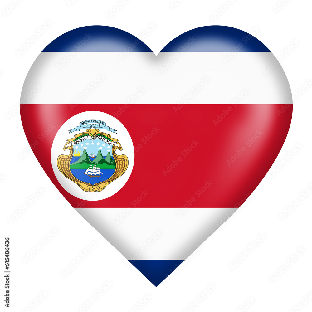 Costa Rica flag heart button with clipping path 3d illustration Costa Rica flag heart button with clipping path 3d illustration